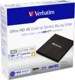 Подробнее о Verbatim Ultra HD 4K External Slimline Blu-Ray Writer USB 3.2 Gen1 USB-C Black 43888