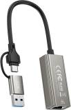 Сетевой адаптер XO USB-C + USB A to RJ45 Ethernet 100Mbps