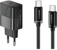 Зарядка ESSAGER USB-C PD30W + cable USB-C to USB-C 60W black