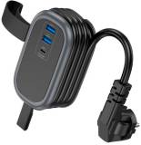 Фильтр HOCO NS6 1 роз, 2 USB, USB-C, 30W, 1.1м, Black