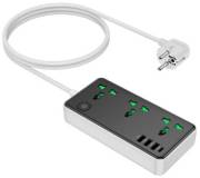 Фильтр HOCO AC7A 3 роз, 3 USB, USB-C, 17W, 1,5м, Black/White