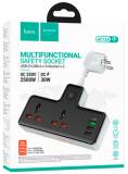 Фильтр HOCO AC12A, 2 роз, 3 USB. USB-C, 30W, 1м, Black
