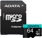 Флеш-карта ADATA 64GB microSD class 10 UHS-I U3 V30 A2 Premier Pro AUSDX64GUI3V30SA2-RA1