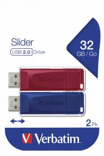 Флеш-память USB Verbatim Store'n'Go 2x32GB Slider Red/Blue USB 2.0 49327