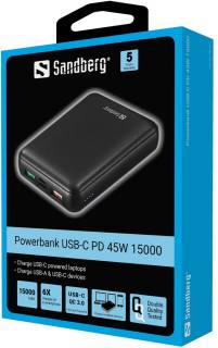 Дополнительные внешние аккумуляторы Sandberg Powerbank USB-C PD 45W 15000 420-66