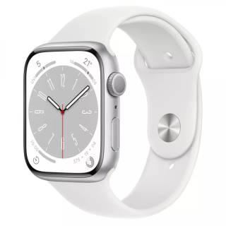 Apple Watch Series 8 GPS 45mm Silver Aluminium  M/L White Sport Band MP6Q3