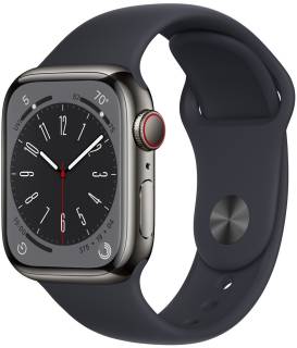 Apple Watch Series 8 GPS + Cellular 45mm Graphite S. Steel Case w. Midnight S. Band MNKU3