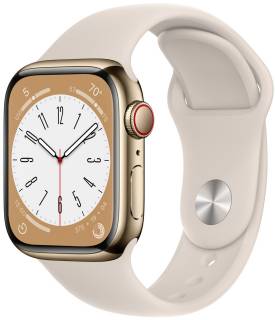 Apple Watch Series 8 GPS + Cellular 45mm Gold S. Steel Case w. Starlight S. Band MNKM3