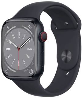 Apple Watch Series 8 GPS + Cellular 45mm Midnight Aluminum Case w. Midnight Sport Band MNK43