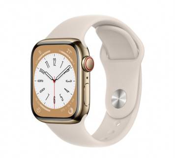Apple Watch Series 8 GPS + Cellular 41mm Gold S. Steel Case w. Starlight S. Band MNJC3