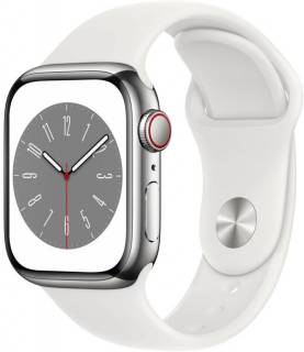 Apple Apple Watch Series 8 GPS + Cellular 41mm Silver Stainless Steel Case with White Sport Band MNV73