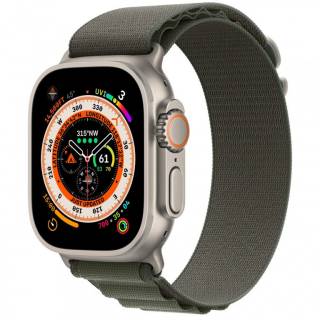 Apple Watch Ultra GPS + Cellular 49mm Titanium Case with Green Alpine Loop - Large MQEX3/MQFP3