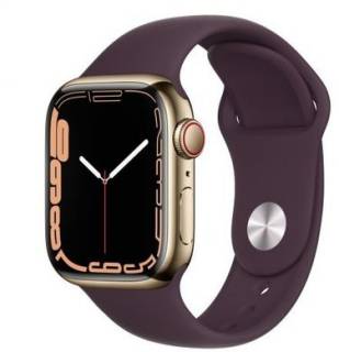 Apple Watch Series 7 GPS + Cellular, 45mm Gold Stainless Steel Case with Dark Cherry Sport Band MKJX3