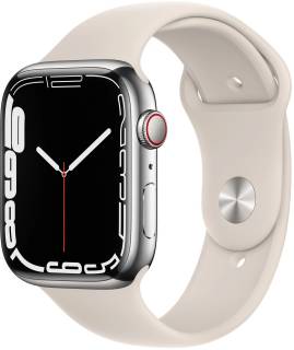 Apple Watch Series 7 45mm LTE Silver Stainless Steel with Starlight Sport Band (MKJV3)