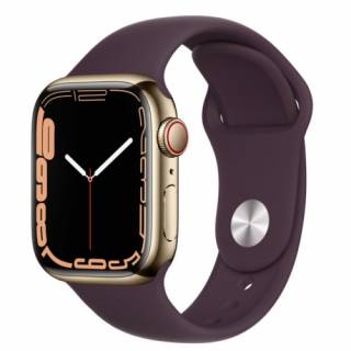 Apple Watch Series 7 GPS + Cellular 41mm Gold Stainless Steel Case with Dark Cherry Sport Band MKHY3, MKHG3