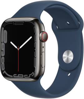 Apple Watch Series 7 GPS + Cellular 41mm Graphite Stainless Steel Case with Abyss Blue Solo Loop MKHJ3