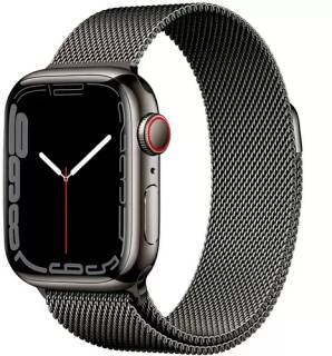 Apple Watch Series 7 GPS + Cellular 41mm Graphite Stainless Steel Case with Graphite Milanese Loop MKHK3,MKJ23