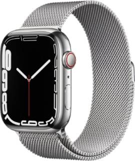 Apple Watch Series 7 GPS + Cellular 45mm Silver Stainless Steel Case with Silver Milanese Loop MKJE3