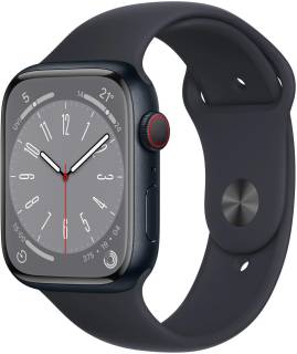 Apple Watch Series 8 GPS + Cellular 45mm Midnight Aluminum Case w. Midnight Sport Band M/L MNVL3