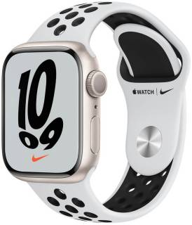 Apple Watch Nike Series 7 GPS 45mm Starlight Aluminum Case w. Pure Platinum/Black MKNA3