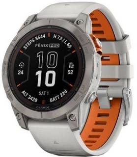 Garmin Fenix 7 Pro  Sapphire Solar Edition  Titanium with Fog Gray/Ember Orange Band 010-02777-20/21