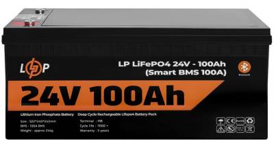 Аккумуляторная батарея LogicPower LiFePO4 24V - 100 Ah (Smart BMS 100А) з BT пластик для ДБЖ 20200