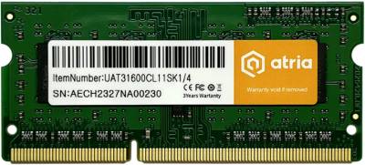 Оперативная память ATRIA So-Dimm DDR3 4GB 1600MHz CL11 UAT31600CL11SK1/4