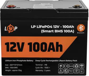 Аккумуляторная батарея LogicPower LiFePO4 для ДБЖ 12V (12,8V) - 100 Ah (1280Wh) (Smart BMS 100А) с BT пластик LP20197