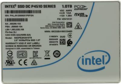 Внутренний HDD/SSD Solidigm Intel SSD DC P4510 Series 1TB U.2 NVMe PCIe 3.1 x4 3D NAND TLC SSDPE2KX010T807