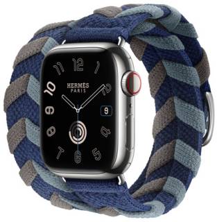 Apple Watch Hermès Series 9 GPS + Cellular, 41mm Silver Stainless Steel Case with Navy Bridon Double Tour MRQ43 + MTHP3