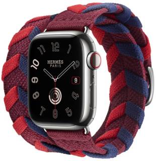 Apple Watch Hermès Series 9 GPS + Cellular, 41mm Silver Stainless Steel Case with Rouge H Bridon Double Tour MRQ43 + MTHN3