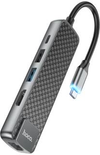 Разветвитель HOCO Type-C hub (HB23) Easy view” HDMI + USB3.0 + USB2.0 + RJ45 + PD