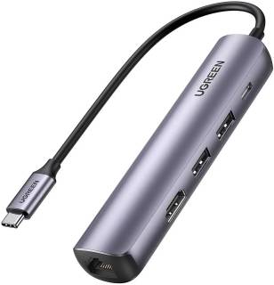 Разветвитель Ugreen 5 in 1 Type-C to USB Type C, Ethernet, HDMI, USB 3.0 Grey (CM418) 10919