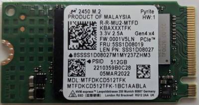 Внутренний HDD/SSD Micron 2450 Series 512GB M.2 2242 NVMe PCIe Gen4 x4 TLC MTFDKCD512TFK / SSS1D08027
