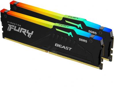 Оперативная память Kingston FURY Beast Black RGB XMP DDR5 64GB (2x32GB) 6400MHz CL32 Kit KF564C32BBAK2-64