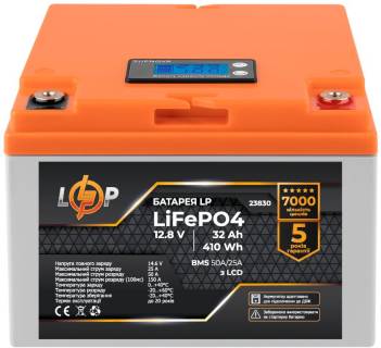 Аккумуляторная батарея LogicPower LiFePO4 12,8V - 32 Ah (410Wh) (BMS 50А/25A) пластик LCD для ДБЖ LP23830