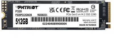 Внутренний HDD/SSD Patriot P320 512GB M.2 2280 NVMe PCIe Gen3 x4 TLC P320P512GM28