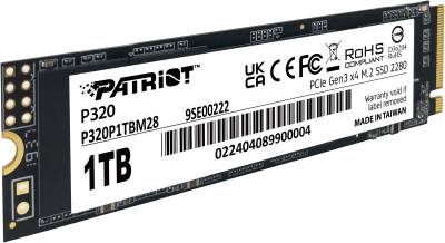 Внутренний HDD/SSD Patriot P320 1TB M.2 2280 NVMe PCIe Gen3 x4 TLC P320P1TBM28
