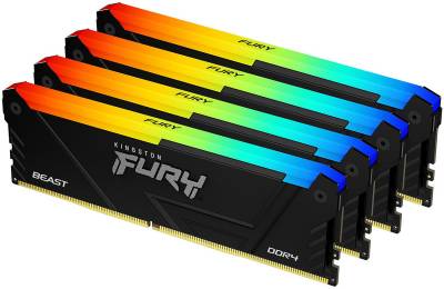 Оперативная память Kingston FURY Beast RGB DDR4 64GB (4x16GB) 3200MHz CL16 Kit KF432C16BBAK4/64