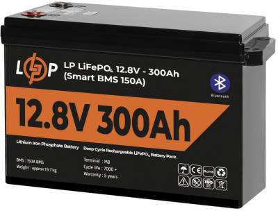 Аккумуляторная батарея LogicPower LiFePO4 12,8V - 300 Ah (3840Wh) (Smart BMS 200А) з BT пластик 30383