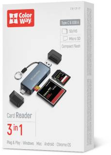 Картридер ColorWay USB 2.0/USB-C to CF/SD/MicroSD CW-CR-01