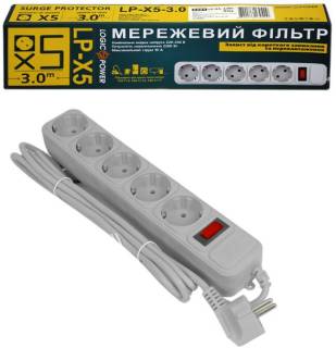 Сетевой фильтр LogicPower LP-X5 Grey (3,0 m)