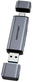 Картридер Vention USB 3.0 AM/USB-C to SD+TF Gray Dual Drive Letter Aluminum Alloy CLLH0