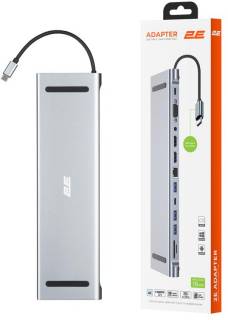 Разветвитель 2E USB-C 10-in-1 3xUSB + 2xUSB-C + 2xHDMI + VGA + 3.5 2E-W2703