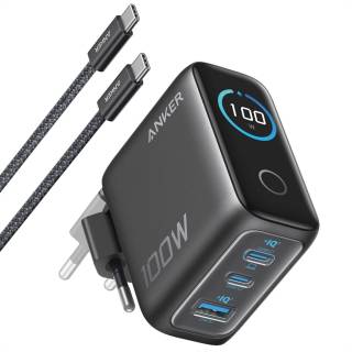 Зарядные устройства ANKER 2xUSB-C PD100W + 1xUSB GaN w Display + cable USB-C B121BGZ1