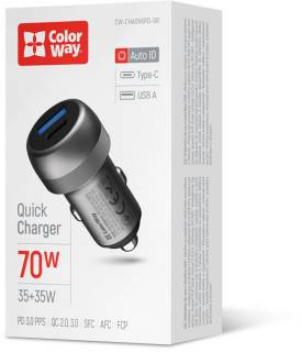 Зарядные устройства ColorWay USB-C PD35W + USB QC3.0 car adapter CW-CHA066PD-GR
