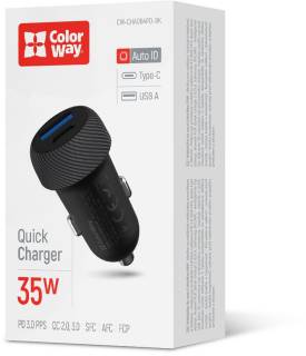 Зарядные устройства ColorWay USB-C PD35W + USB QC3.0 car adapter CW-CHA064PD-BK