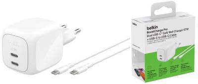 Зарядка Belkin 2xUSB-C PD50W GaN PPS + cable USB-C to USB-C 1.0m WCH019KQ1MWH-B6