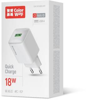 Зарядные устройства ColorWay USB QC3.0 18W white CW-CHS063Q-WT