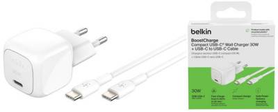 Зарядные устройства Belkin USB-C PD30W PPS + cable USB-C to USB-C 1.0m PVC wh WCA008KQ1MWH-B6